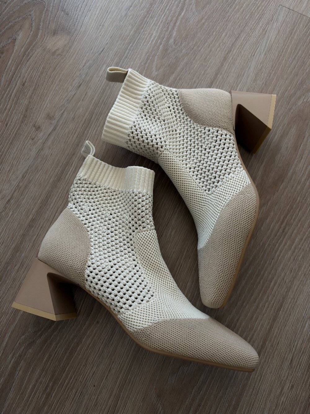 NEW VIVAIA Melissa Perforated Heeled Boots Oatmilk Square Toe EU 38 US 7.5